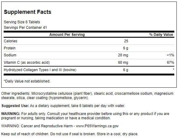 Swanson Hydrolyzed Collagen Peptides + Vitamin C Types I and Iii 1,000 mg 250 Tabs