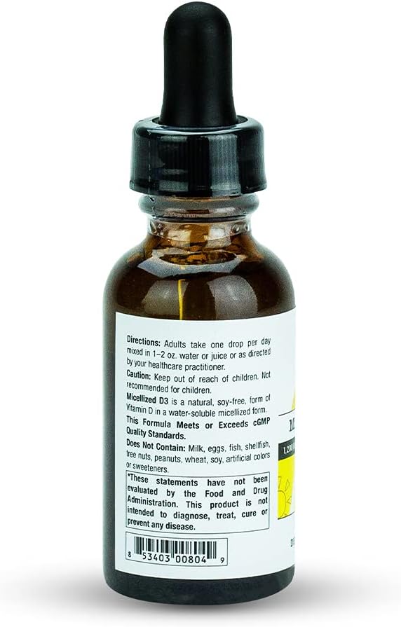 Micellized Vitamin D3 Liquid 750 Servings 1200 IU Per Drop, Best Value, Natural, Soy Free, Water Soluble - 1 Ounce