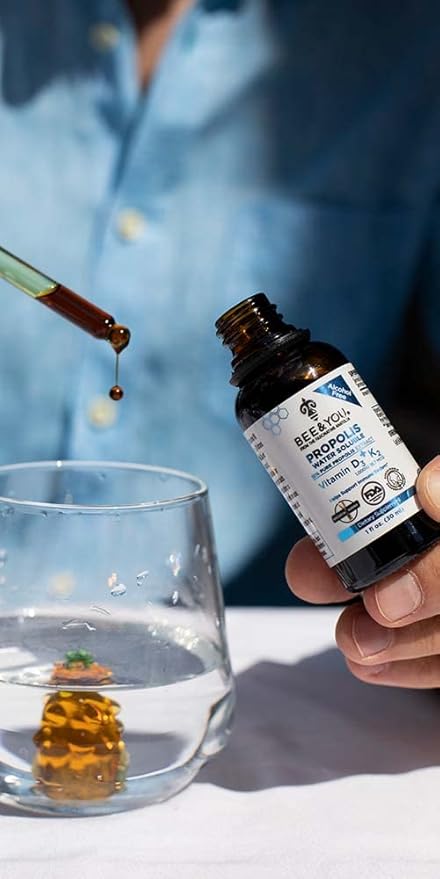 BEE and You Liquid Propolis Extract, Water Soluble, Vitamins D3+K2, High Potency, Immune Support Supplement, Sore Throat Relief, Antioxidants, Keto, Paleo, Gluten-Free, 1 Fl Oz (1 Pack)