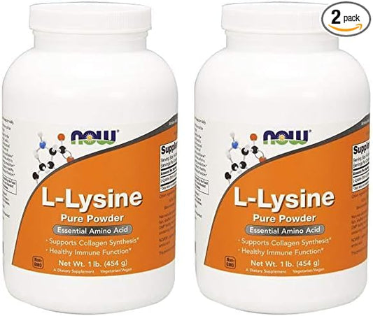 NOW Supplements, L-Lysine (L-Lysine Hydrochloride) Powder, Supports Collagen Synthesis*, Amino Acid, 1-Pound (Pack of 2)