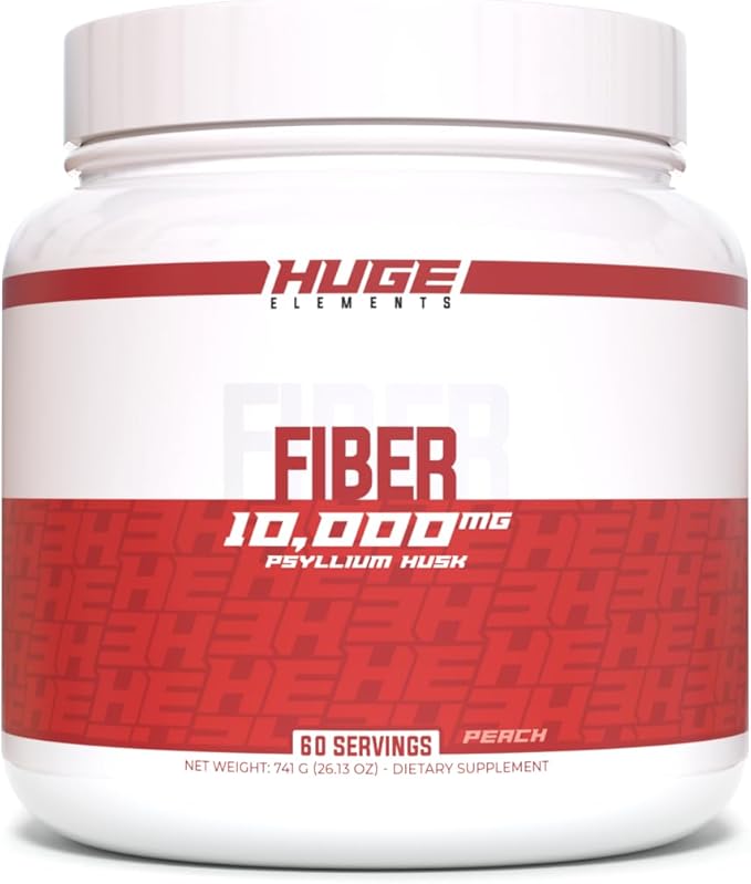 Huge Supplements Fiber, 10 Grams of Premium Psyllium Husk Powder, Soluble Fiber for Digestive Health & Functions, Natural Prebiotic with Delicious Flavors (60 Servings) (Peach)
