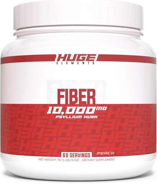 Huge Supplements Fiber, 10 Grams of Premium Psyllium Husk Powder, Soluble Fiber for Digestive Health & Functions, Natural Prebiotic with Delicious Flavors (60 Servings) (Peach)