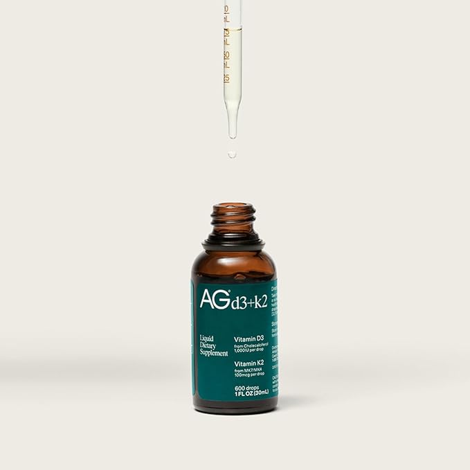 AG1 Vitamin D3 K2 Drops, 1000IU of Vitamin D3 and 1000mcg of K2 per Serving, Supports Bone Density and Calcium Absorption (Athletic Greens)