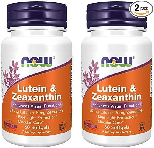 NOW Supplements, Lutein & Zeaxanthin with 25 mg Lutein and 5 mg Zeaxanthin, 60 Softgels (Pack of 2)