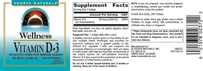 Source Naturals Wellness Vitamin D-3, Bioactive Form for Immune Health