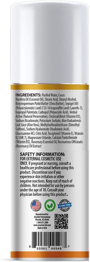 AnuMed Vitamin D3 K2 5,000 IU Cream with Magnesium, Hyaluronic Acid, Vitamin E. Best Moisturizer for Dry Skin. Promotes The Immune System, Strong Bones, Muscles, and Joints (Packaging May Vary) (3oz)
