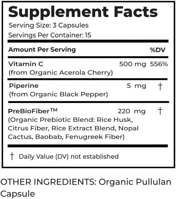 Vitamin C 500mg Supplement for Immune Support - from Organic Acerola Cherry - Vegan & Non-GMO - 45 Capsules, 15 Day Supply - Premium Dietary Supplement