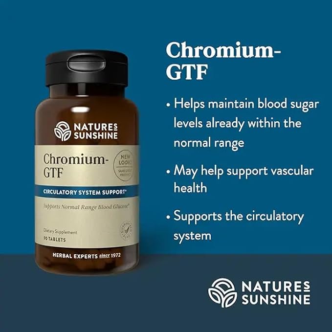 Nature's Sunshine Chromium GTF, 300MCG, 90 Tablets | Chromium Promotes Blood Sugar and Blood Fat Levels Already in the Normal Range and Helps Transport Glucose into Cells