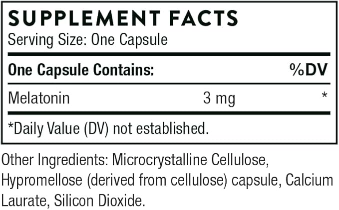 THORNE Melaton-3-3mg Melatonin - Supports Circadian Rhythms, Restful Sleep & Relaxation* - Gluten, Dairy & Soy-Free - 60 Capsule