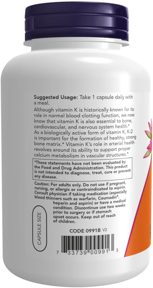 NOW Foods Vitamin K-2, 250 Vegetable Capsule