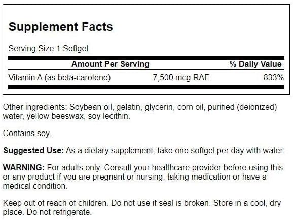 Swanson Beta-Carotene (Vitamin A) 25000 Iu (7500 mcg) 100 Sgels