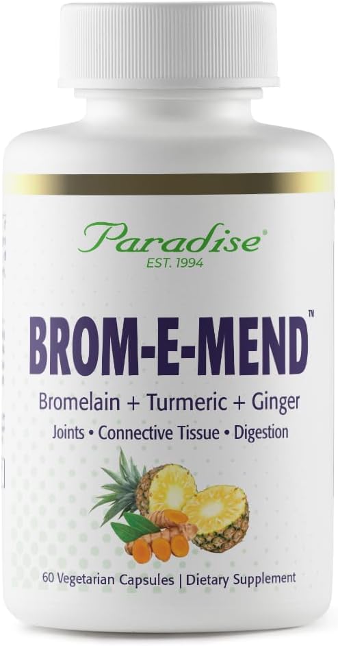 Paradise Herbs Bromelain Supplement, Brom-E-Mend, with Turmeric, Bromelain and Ginger, Vegan, Non-GMO, Gluten Free, 60 Vegetarian Capsules