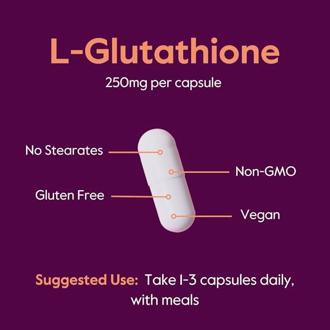 BESTVITE L-Glutathione 250mg (60 Vegetarian Capsules) - No Stearates - Vegan - Non GMO - Gluten Free