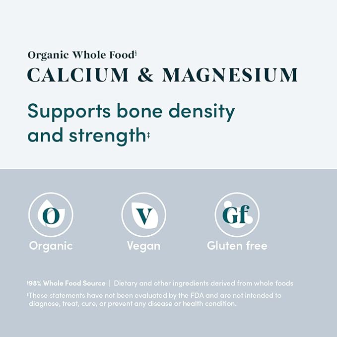 Amazon Elements - Organic Whole Food Calcium & Magnesium, Vegan, Gluten Free, 90 tablets