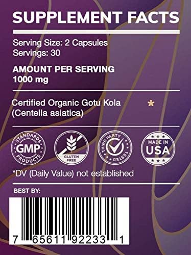 Earth's Love - Gotu Kola 60 Capsules, 500 mg, Gotu Kola (Centella Asiatica) Dried Herb (60 Capsules)