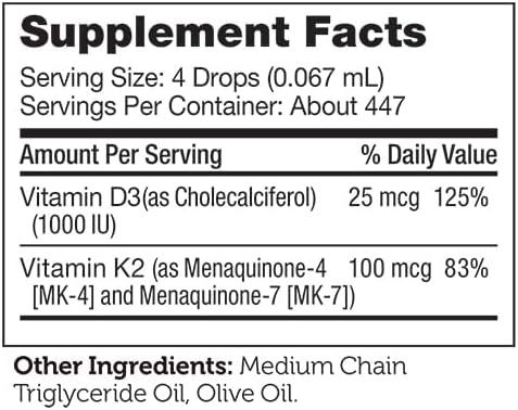 Zahler Vitamin D3 K2 Drops, Liquid D3 with K2, 1000IU of Vitamin D and 1000mcg of K2 per Serving, Supports Bone Density and Calcium Absoprtion, 1Fl Oz.