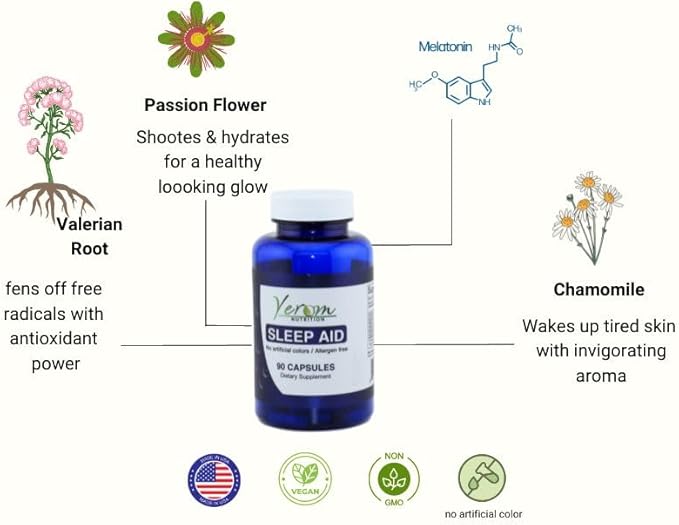 Sleep Aid - All-Natural Relaxation Support with Valerian Root, Chamomile, Passion Flower & More, Allergen-Free, 90 Vegan Capsules