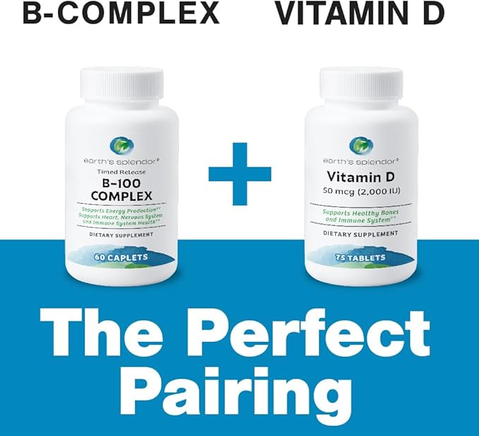 Earth's Splendor Vitamin B Complex – Supports Energy, Metabolism, and Immune Function – Complete B-Vitamin Formula for Men & Women, 60 Tablets, 2-Month Supply