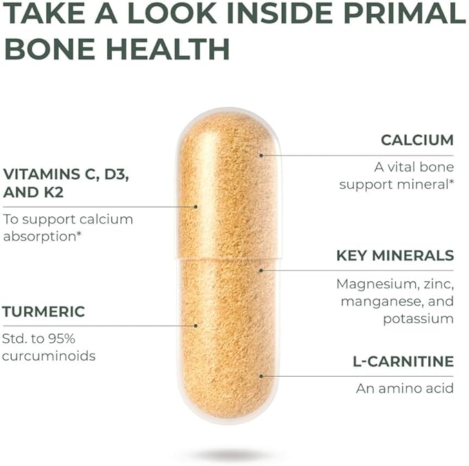 Primal Harvest Calcium Carbonate Bone Health Complex for Men and Women with Calcium, Magnesium, Zinc, Manganese, Potassium, and L-Carnitine