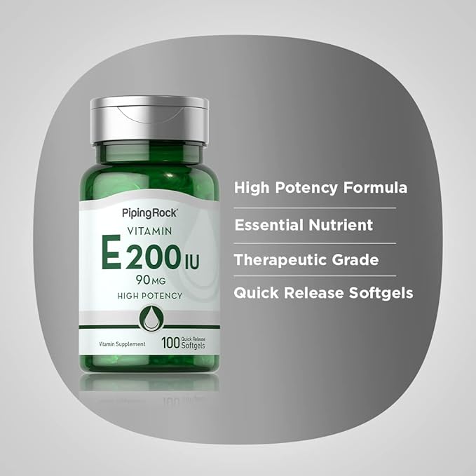 Piping Rock Vitamin E 200 IU | 90mg | 100 Softgel Capsules | High Potency Supplement | Non-GMO, Gluten Free