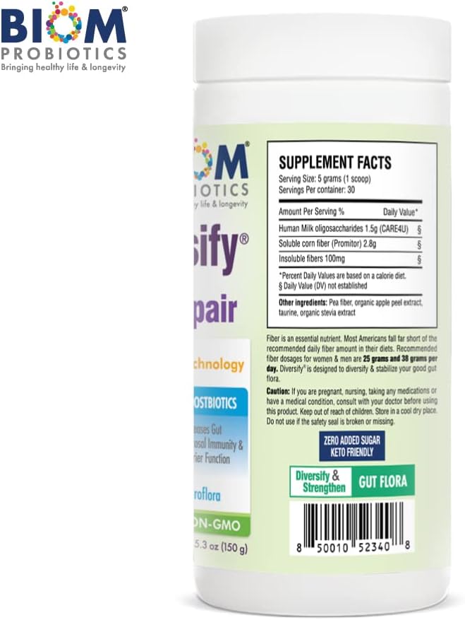 Diversify® Total Gut Health Human Milk Oligosaccharides with prebiotics + Resistant Starch. Precision Probiotic Formula to Help with Leaky Gut. Vegan, Non-GMO Gluten-Free (1 Unit)