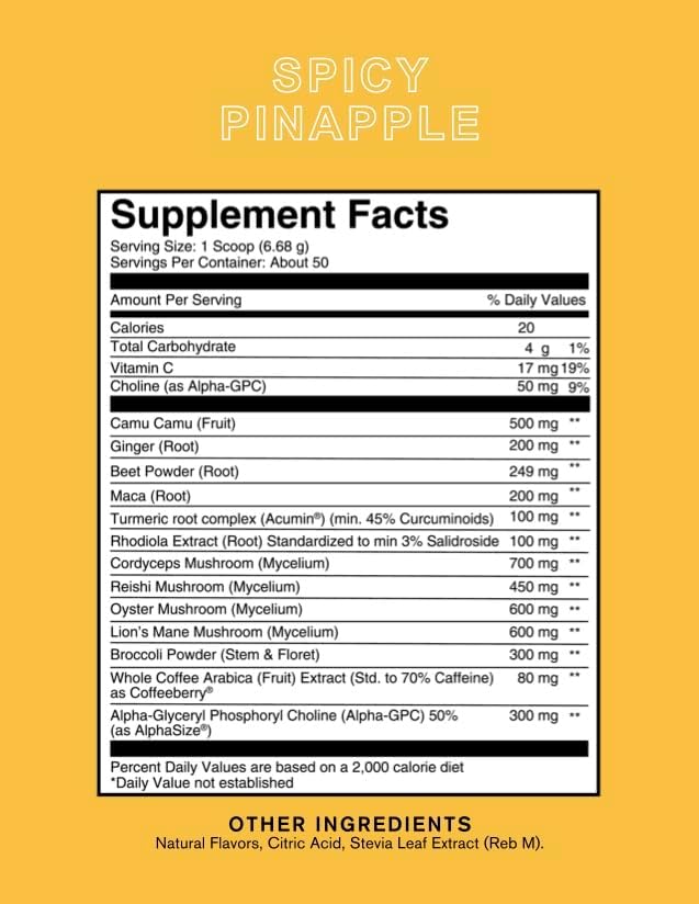 Roots Focus Nootropic Brain Supplement - Strawberry Watermelon & Spicy Pineapple- Lion's Mane, Cordyceps, & Reishi Functional Mushrooms + Extended-Release Caffeine, 100 Servings