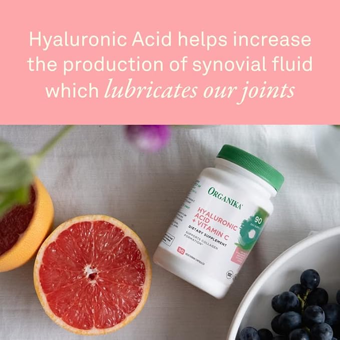 Organika Hyaluronic Acid Supplement with Vitamin C (90 Vegetable Capsules): Symbiotic Joint Wellness, Collagen, & Skin Hydration Powerhouse - Enhanced Hyaluronic Acid Supplements for Mobility & Beauty