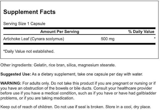 Swanson Artichoke Leaves (Cynara Scolymus) 500 Milligrams 60 Capsules