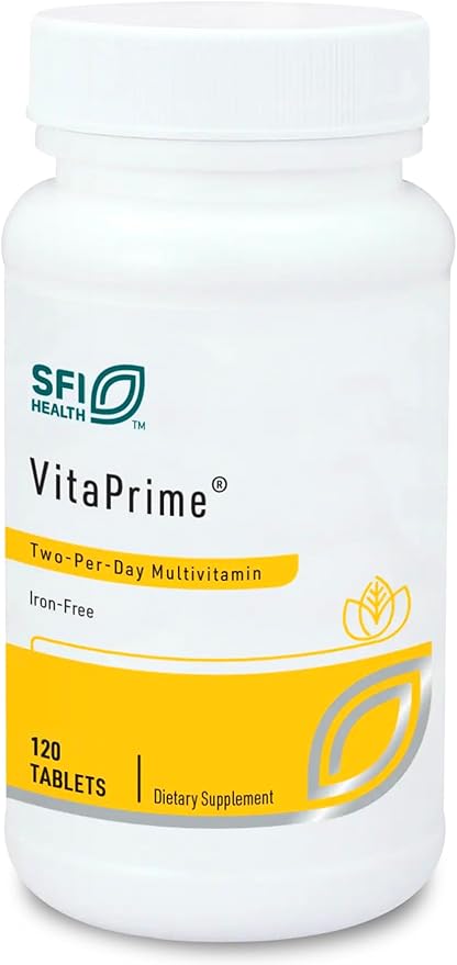 Klaire Labs SFI Health VitaPrime - Iron Free Multivitamin for Women & Men - Promote Immune Function & Support Nutritional Gaps - Two-Per-Day Multivitamin with Methyl Folate & B12 (120 Capsules)