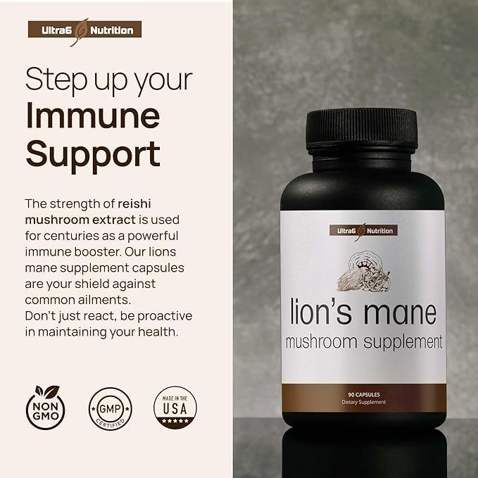 Organic Lions Mane Capsules - Lions Mane Supplement with Reishi, and Cordyceps - Immune Health & Cognitive Supplement for Adults (90 Veggie Capsules)