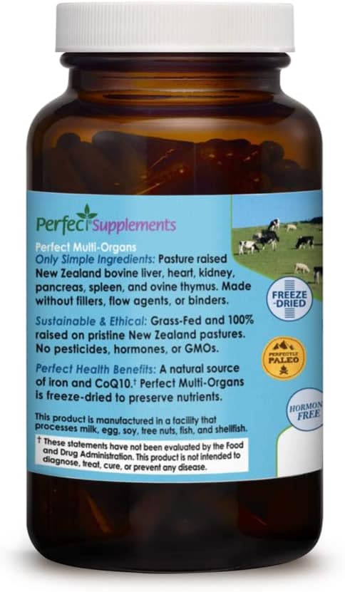 Perfect Supplements - Perfect Multi-Organs – 180 Capsules – A Blend of 6 Synergistic Glandulars – 100% Freeze Dried & Hormone Free – New Zealand Pasture Raised
