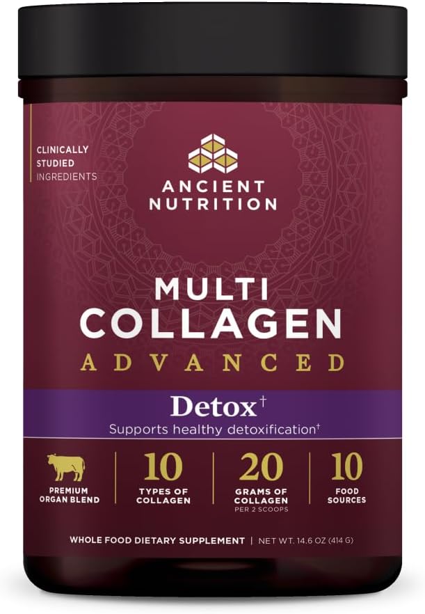 Ancient Nutrition Advanced Multi Collagen Protein Powder Cleanse & Detox, Unflavored, 36 Servings