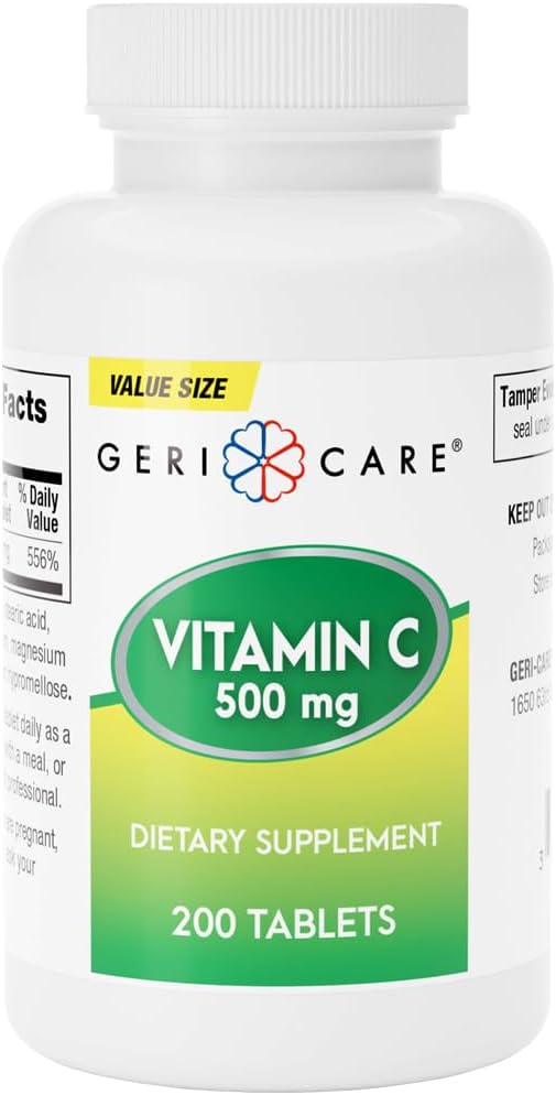 GeriCare Vitamin C 500 mg Antioxidant, Immune System Support, Nutritional Supplement Tablets, 200 Count (Pack of 1)
