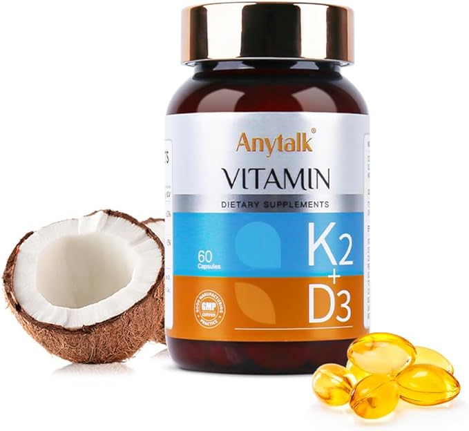 Vitamin D3 K2 Supplement with Vitamin D3 (5000 IU), K2 & MCT Oil - Non-GMO, Gluten-Free, Easy to Swallow Capsules for Bone Health, Heart & Immune Support, 60 Softgels