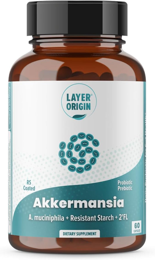 Layer Origin Akkermansia muciniphila Probiotic, The Only Akkermansia with PureHMO Prebiotic, Live, Validated Strain, 30-Day