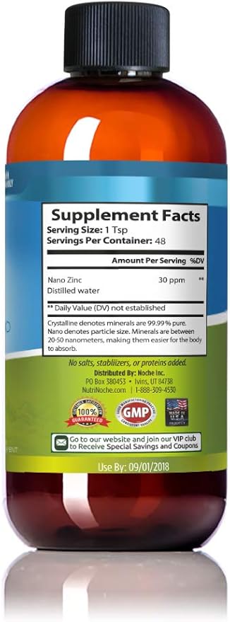 NutriNoche Pure Crystalline Liquid Zinc Supplement - 30 PPM - Colloidal Minerals