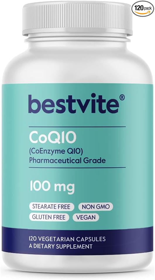 BESTVITE Coenzyme CoQ10 100mg (120 Vegetarian Capsules) Naturally Fermented - No Stearates - No Fillers - Vegan - Non GMO - Gluten Free
