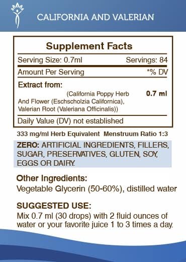 Secrets of the Tribe California and Valerian Alcohol-Free Liquid Extract, Herbs (California Poppy Herb and Flower, Valerian Root) Tincture Supplement (2 FL OZ)