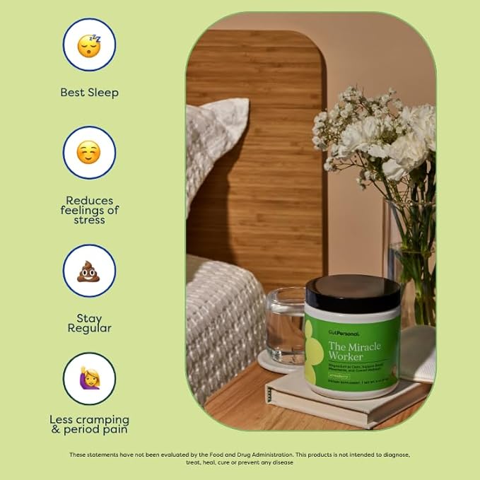 The Miracle Worker Magnesium Glycinate Powder for Sleep - Chelated Magnesium Drink Powder Supplement Helps Reduce Stress & Regularity While Easing Muscle Cramps with Strawberry Flavor - 30 Servings