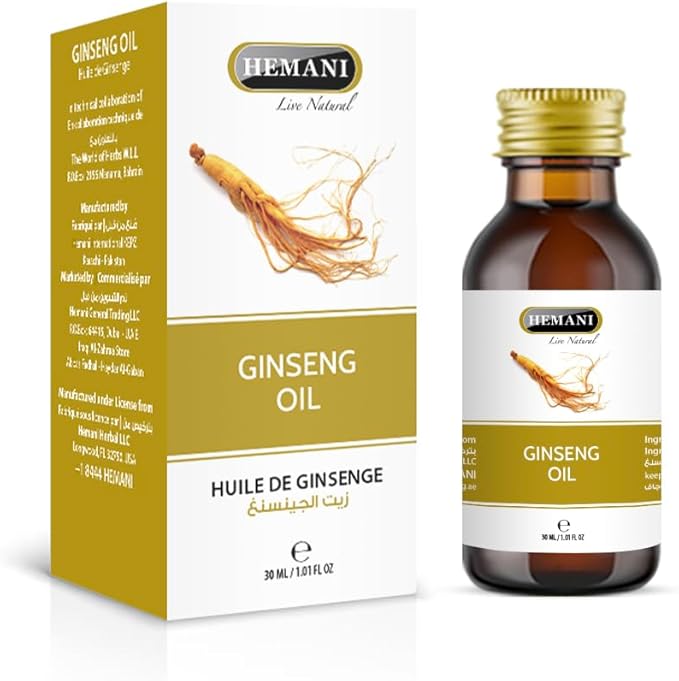Hemani Ginseng Oil 30ml, Aceite de Ginseng, 100% Natural Herbal Ginseng Serum for Hair and Skin Care, Premium Ginseng Oil for Nourishing and Revitalizing Hair & Skin