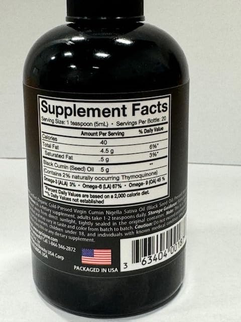 SprinJene Naturalยฎ 100% Pure Organic Black Seed Oil Cold Pressed for Oral Wellness, Nigella Sativa Black Seed Oil, Black Cumin Seed Oil Organic, Omega 3 6 9, Nourishes Skin, Supports Joint, 3.5 fl oz