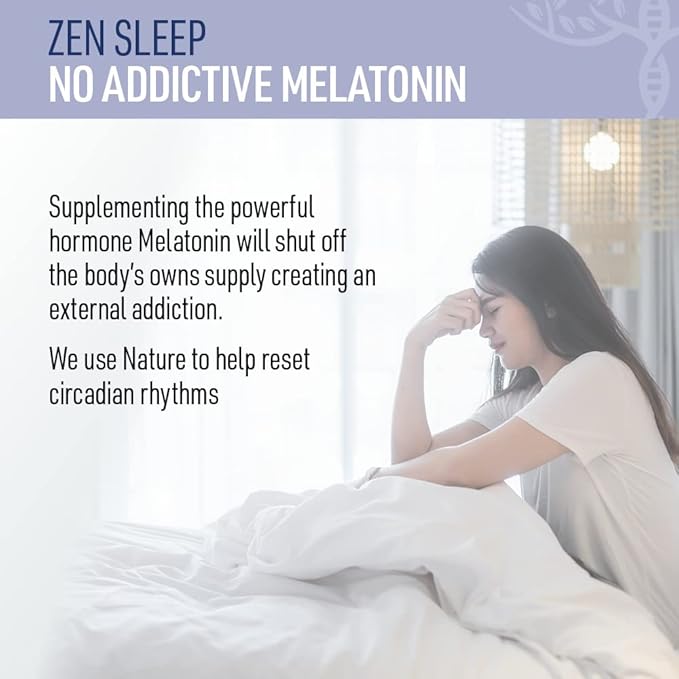 Zen Sleep | Non-Addictive Sleep Aid w/Adrenal Support. Contains Magnesium and Organic Herbs; Chamomile, Lemon Balm, Passion Flower, No melatonin