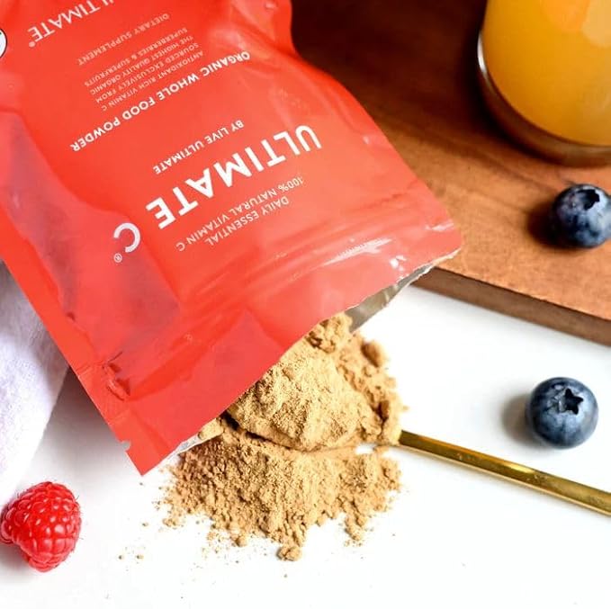 Live Ultimate Ultimate C 30 Day Pouch Organic Whole Food Vitamin C Powder, 13 Superberries & Superfruits, Non-GMO, Vegan, Gluten-Free