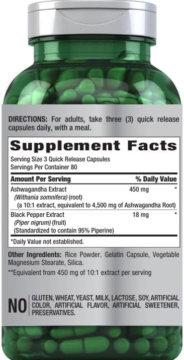 Piping Rock Ashwagandha Supplement 4500mg | 240 Capsules | for Women and Men | Extra Strength Herbal Extract | with Black Pepper | Non-GMO & Gluten Free