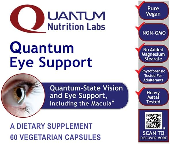 Quantum Nutrition Labs Eye Support - Eye Health Vitamins, Lutein and Zeaxanthin Eye Supplements for Adults and Seniors, Supports Macular Health, Contains Bilberry and Carrot - 60 Vegetarian Capsules