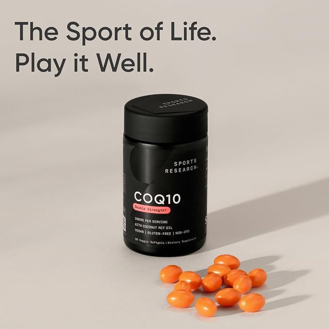 Sports Research CoQ10 200mg Capsules - Premium Coenzyme 10 Supplement with Coconut MCT Oil - Vegan Certified, Non-GMO Verified & Gluten Free - 90 Veggie Softgels