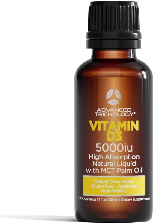 Advanced Trichology Vegetarian Liquid Vitamin D3-5000 iu High Absorption - 1000 iu per Drop - 6 Month Supply - Gluten Free 365 VIT D