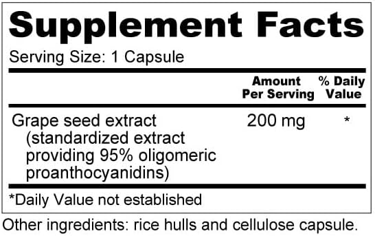 Wellness Resources Grape Seed Extract Supplement, Highest Potency 95% OPC, Supports Collagen Integrity, Vein Health, and Immunity (100 Capsules, 200mg per Capsule)