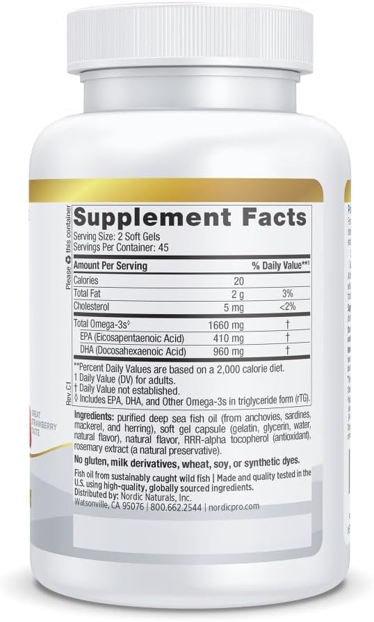 Nordic Naturals ProDHA 1000, Strawberry - 90 Soft Gels - 1660 mg Omega-3 - High-Intensity DHA Formula for Neurological Health, Mood & Memory - Non-GMO - 45 Servings