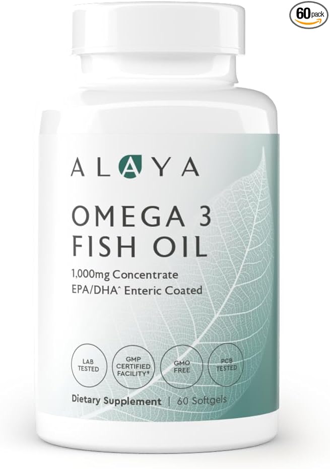 Alaya Naturals - Omega 3 Fish Oil, 1000 mcg, 60 Softgels, Non-GMO, No Fishy Aftertaste